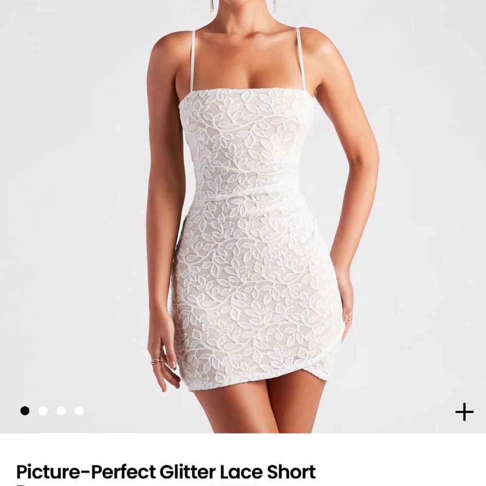 Windsor White Glitter Lace Mini Dress